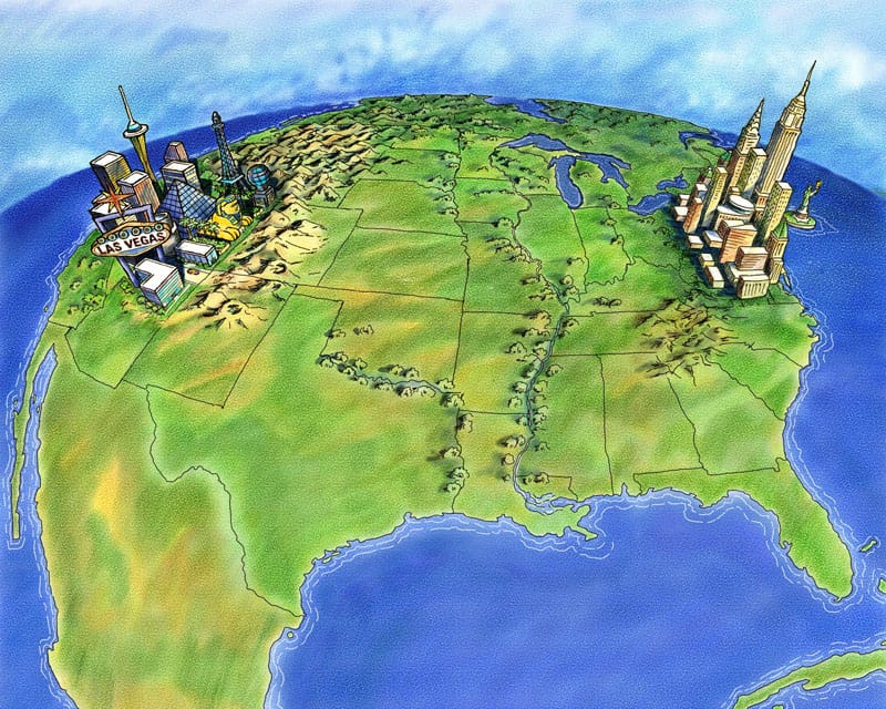 USA Map featuring Atlantic City, New York and Las Vegas
