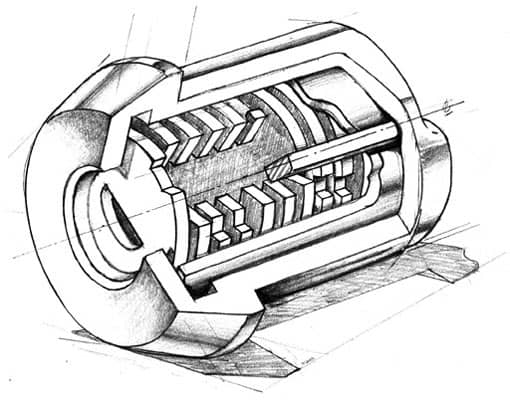 Abloy Lock Cutaway Technical Illustration